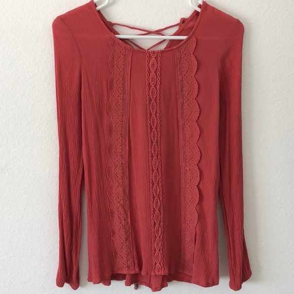 🌻 jolt | Rust Blouse with Lace-Up Back - Picture 1 of 2